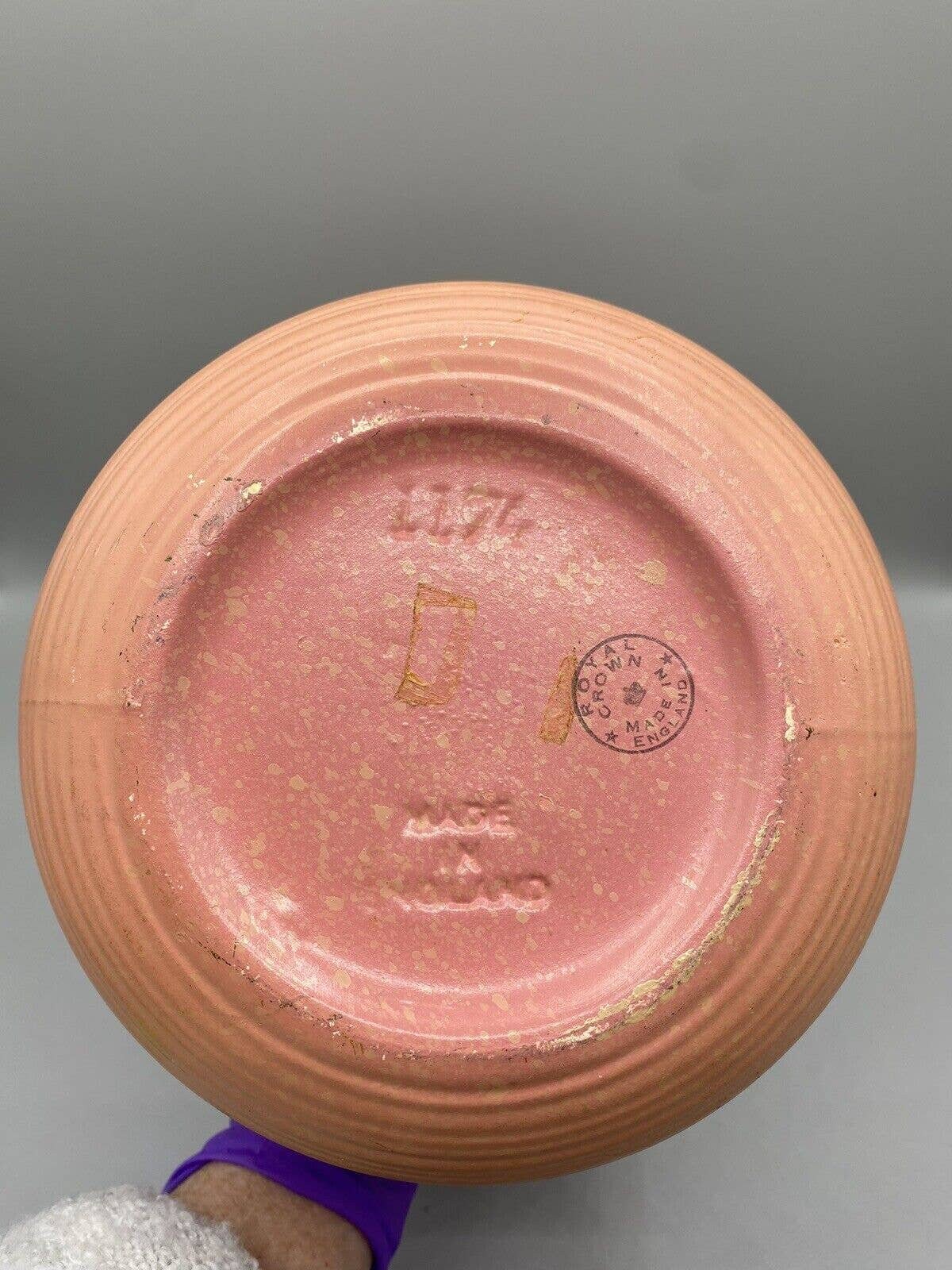 Vintage Royal Crown Made in England Ceramic Vase Unique Handle Numbered