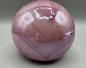 Gibson Art Glass Iridescent Light & Dark Pink Pulled Feather Paperweight 1991