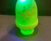 Fenton Fairy Lamp Custard Rose Hand Painted Uranium Glass Glows Signed Flowers
