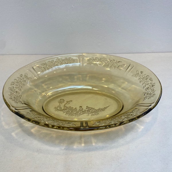 Vintage Depression Glass Yellow Amber Sharon Cabbage Rose 9.5" Oval Serving Bowl