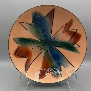 Mid Century Modern Turquoise Enamel Copper Handmade Bowl Dish Vintage South West