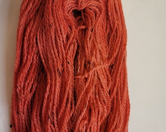 Red Sun, a hand-dyed merino wool/baby alpaca/viscose aran weight tweed yarn. 180yds/100gms. 4-4.75sts=1" on #7-9 needles.