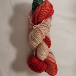 Weihnachten 20, eine handgefärbte superwash Merinowolle/Nylon Mischung Sport Gewicht Garn.  274yds/100gms.  6sts=1&quot; auf #3-5 Nadeln.