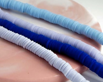 Perline Heishi da 6 mm in diverse tonalità di blu, perline a disco in argilla polimerica a tre fili