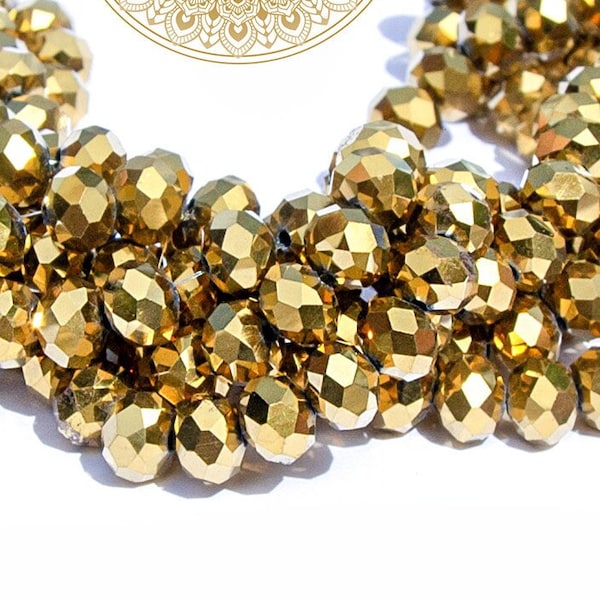 Perles 8mm or abaques 8mm  perles  à facettes 8x6mm dorées x 50