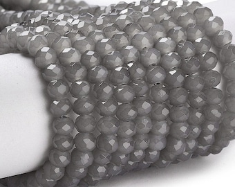 6x5 mm facettierte Opalglasperle, graue Abakusperle