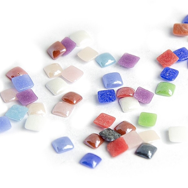 Cabochons carré 4x4mm en porcelaine irisée