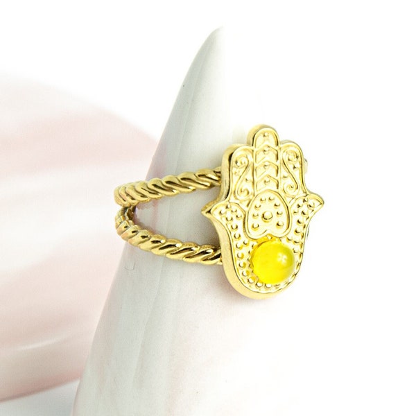 Bague support cabochon 3mm Hamsa plaquée 18K  bague porte bonheur bague protectrice