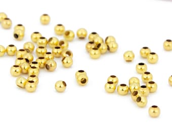 300 perline distanziali in oro 14 carati, 6 mm, rotonde, dorate, lisce