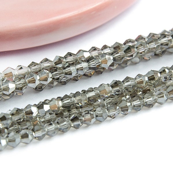 Perles x 125 toupies à facettes 3x3.5mm grises toupie verre 3mm perle à facettes 3mm gris