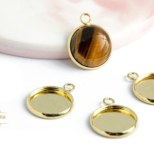 14mm pendants supports 14mm cabochons in 24k gold stainless steel, steel jewelry findings. Medallion pendant for necklace. image 1