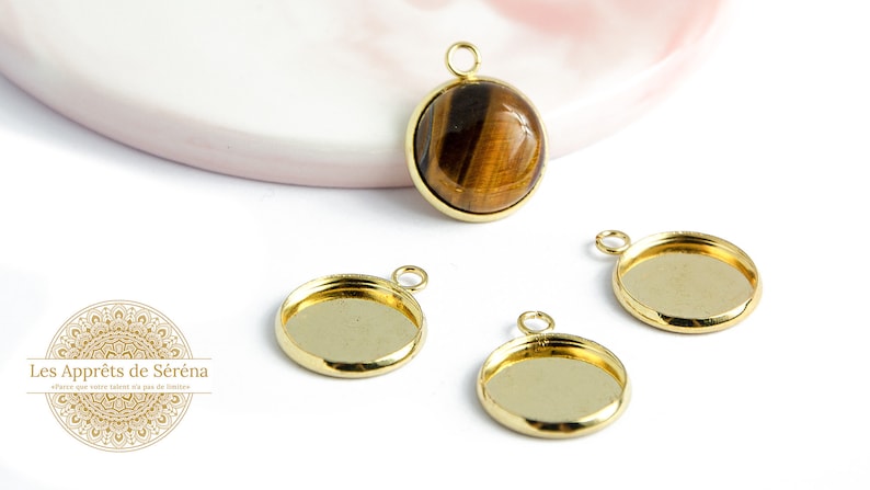 14mm pendants supports 14mm cabochons in 24k gold stainless steel, steel jewelry findings. Medallion pendant for necklace. image 1