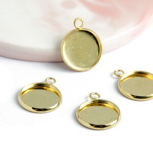 14mm pendants supports 14mm cabochons in 24k gold stainless steel, steel jewelry findings. Medallion pendant for necklace. image 3