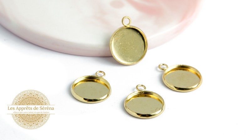 14mm pendants supports 14mm cabochons in 24k gold stainless steel, steel jewelry findings. Medallion pendant for necklace. image 3