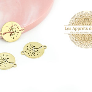 Round connectors with tree motif in gold 201 steel