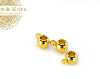 Gold-plated stainless steel round bails for 3mm cords and chains, steel necklace bail