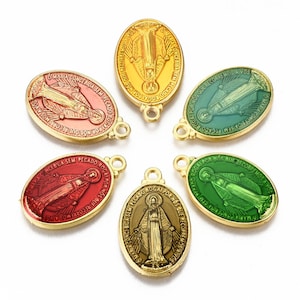Enameled pendant of the Holy Virgin or Madonna 25.5x15mm religious medal of the Virgin Mary
