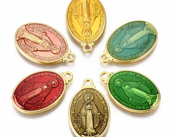 Enameled pendant of the Holy Virgin or Madonna 25.5x15mm religious medal of the Virgin Mary