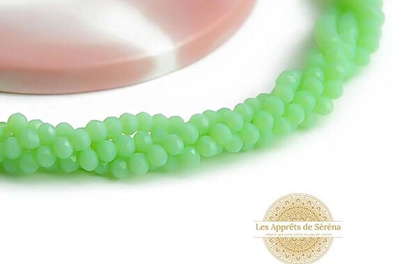 Lot De 100 Perles Facettes Bohême 4mm Vert Clair Opaque - Marque Preciosa - Neuf - France
