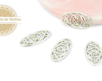 Oval filigree stamp connector 25x12mm in silver zamak