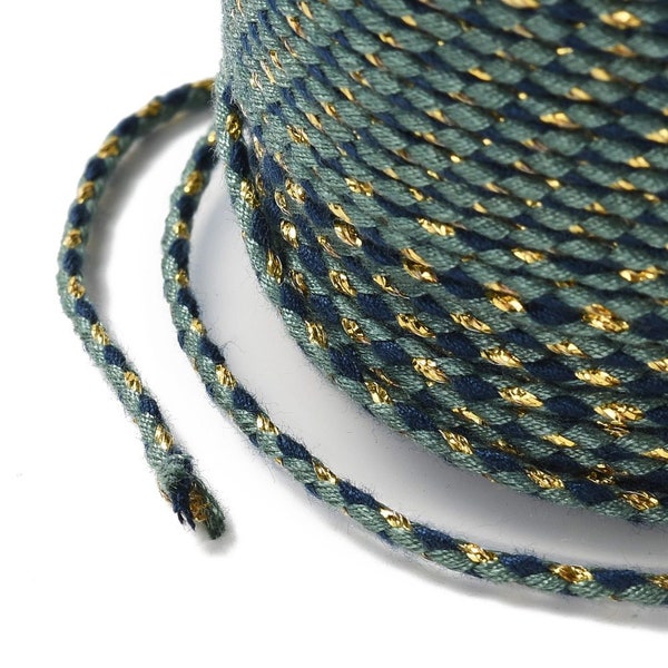 Cordon 1.5mm en coton 4 fils  vert et bleu cordon pour bijoux fil coton doré