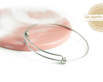 2 Bracelets Jonc Réglables En Laiton Argenté - Diamètre 7 Cm, à Customiser, Neufs