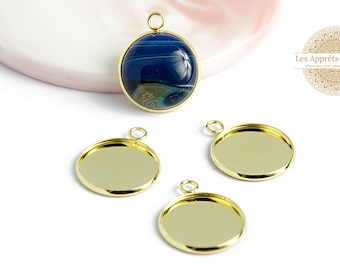 20mm hängen med 20mm cabochonfattningar i 24k guldpläterat rostfritt stål, smyckesdetaljer i stål. Medaljonghänge till halsband.