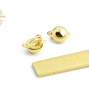 Paire de clips ronds 13mm en laiton plaqué or 24 k avec anneau image 2