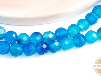Perles agate bleue 6mm 30 perles à facettes en agate bleu à rayures grade A x 30
