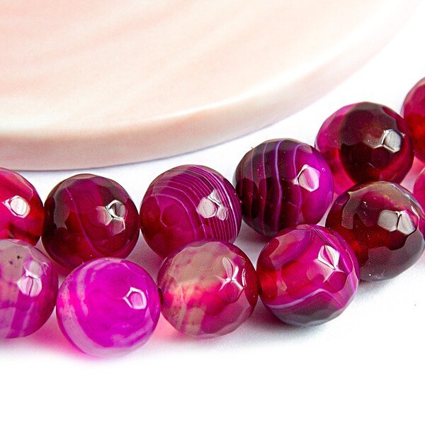 Perle 10mm agate fuchsia 10 perles à facettes 10mm agate naturelle teintée fuchsia