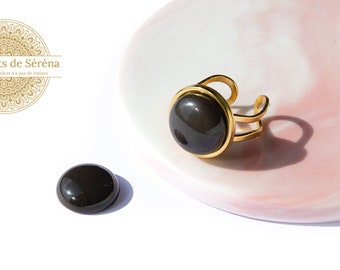 Cabochon 16mm en agate noire naturelle