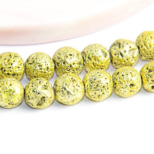 Perles 6mm pierre de lave or galvanisée 30 perles 6mm en pierre de lave naturelle dorée x 30