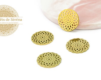 Connettore tondo da 20 mm con stampa a filigrana in acciaio placcato oro 201