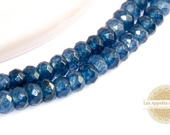 Perles jade bleu jean 4mm 50 perles à facettes 4x2mm en jade naturelle teintée bleu marine x 50
