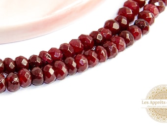 Perles 4mm jade bordeaux 50 abaques à facettes 4x2mm en jade naturelle teintée rouge x50