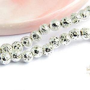 Perle 4mm pierre de lave argent 50 perles  galvanisée  rondes 4mm en pierre de lave naturelle argent x 50