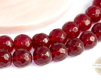 10mm red jade beads 10 faceted beads 10mm natural jade dyed red