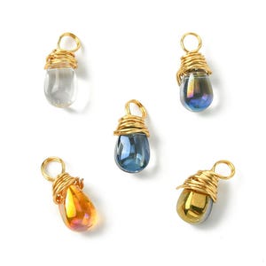 Glass drop pendant 13x06mm smooth glass drop colored iridescent tone x 10