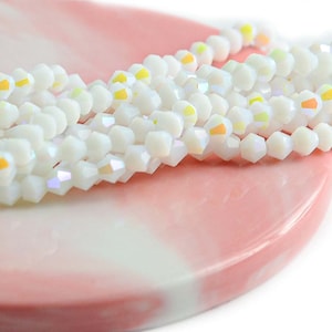 4mm glass spinning top beads WHITE AB bicone bead 4mm white
