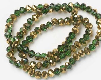 3x2 mm große, grün-goldene, facettierte Perlen, 3 mm große Glasperlen, grüne Abakusperlen
