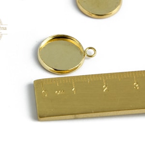 Pendentifs 14mm supports cabochons 14mm en acier inoxydable or 24k ,apprêts bijoux en acier .Pendentif médaillon pour collier. image 2