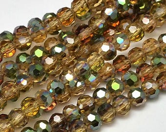 4 mm bernsteinfarbene und grüne Perlen, runde Glasperlen, 4 mm grüne facettierte Perlen