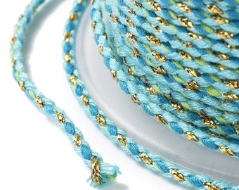 Cordon 1.5mm en coton 4 fils  turquoise cordon pour bijoux fil coton doré