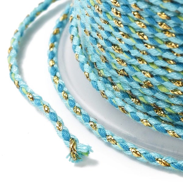 Cordon 1.5mm en coton 4 fils  turquoise cordon pour bijoux fil coton doré