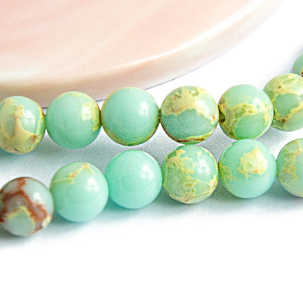 Perles aqua terra 8mm  10 perles rondes à facettes 8mm jaspe aqua terra imitation