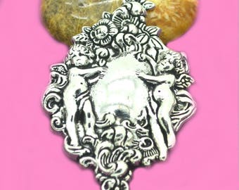 Large pendant baroque silver 67x38mm Angels