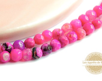 Perles 4mm agate fuchsia 50 perles rondes à facettes 4mm en agate naturelle teintée fuchsia x 50