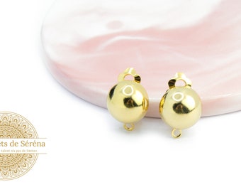 Pair of 13mm round clips in 24k gold plated brass with ring