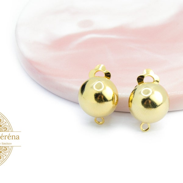 Pair of 13mm round clips in 24k gold plated brass with ring