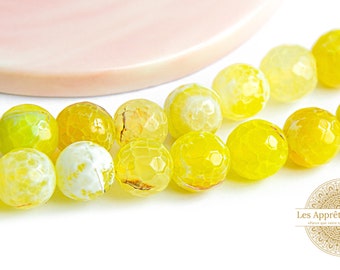 Perles 10mm agate jaune 10 perles à facettes 10mm agate naturelle teintée jaune